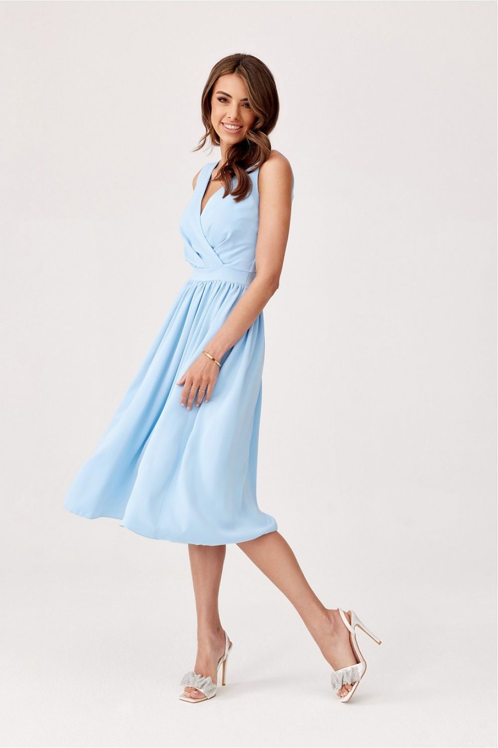 Elegant Midi Cocktail Dress with Envelope Neckline | Roco Fashion Women's Dress