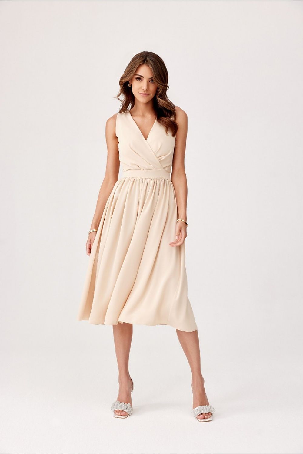 Elegant Midi Cocktail Dress with Envelope Neckline | Roco Fashion Women's Dress