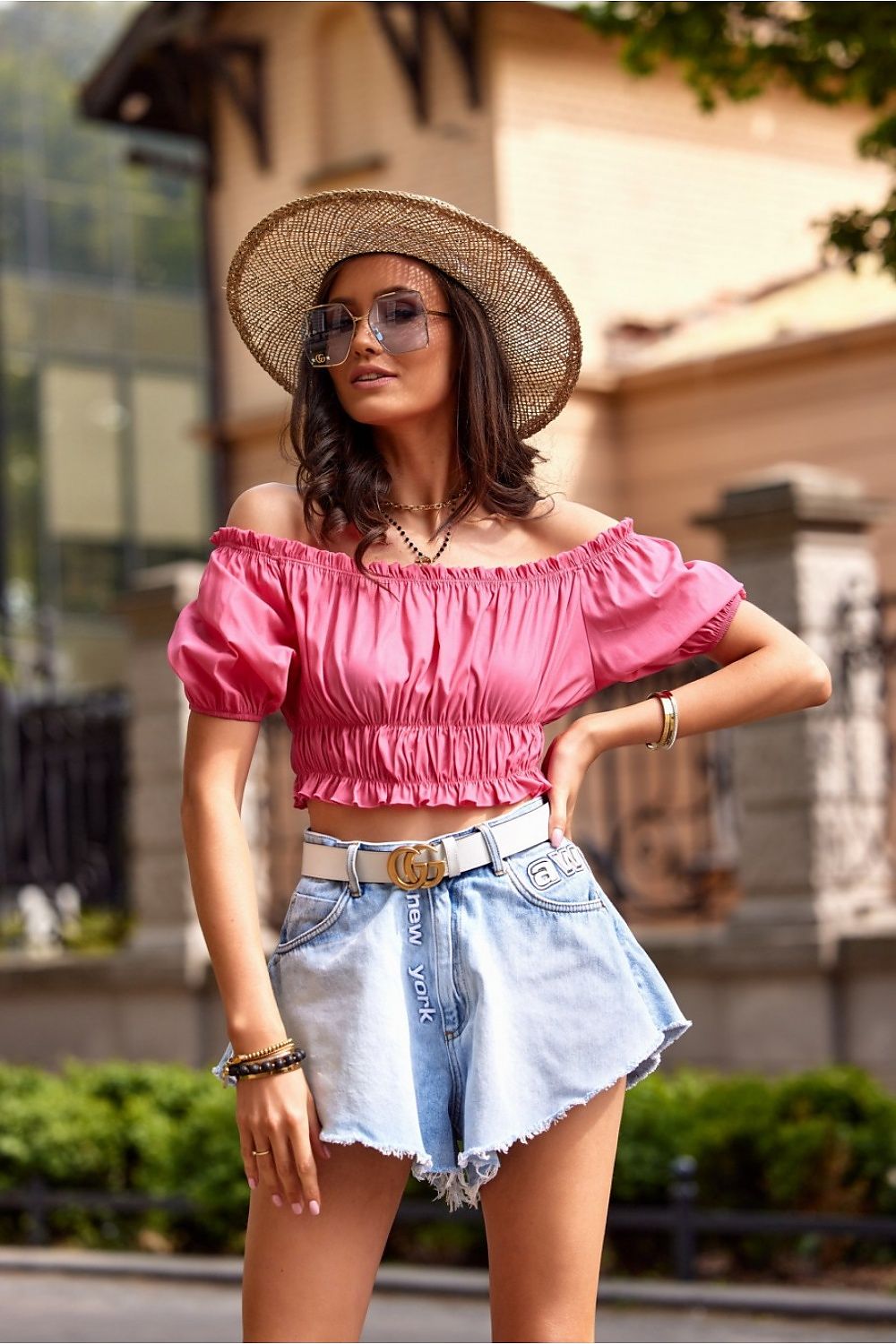Stylish Spanish Cut Blouse with Ruffles & Creases by Roco Fashion - Cotton Blend