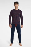 Henderson Men’s Luxury Cotton Pajamas Set - Striped Long Sleeve T-Shirt & Elastic Waist Pants
