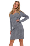 Luxury Plaid Sweater Dress with Interlacing Detail by Moe - V-Neck, Long Sleeves, Crafted in Poland
