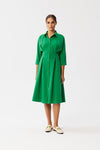 Stylove Elegant Daydress with Collar, Button Closure, 3/4 Sleeves, and Waist Pleats