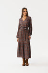 Stylove Maxi Dress With Geometric Pattern, V-Neck, Ruffle Hem & Waist Tie, Made In Poland