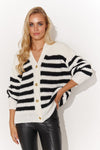 Elegant Women's Cardigan Sweater with Gold Buttons and Heart Neckline - Available in Ecru and Cappuccino