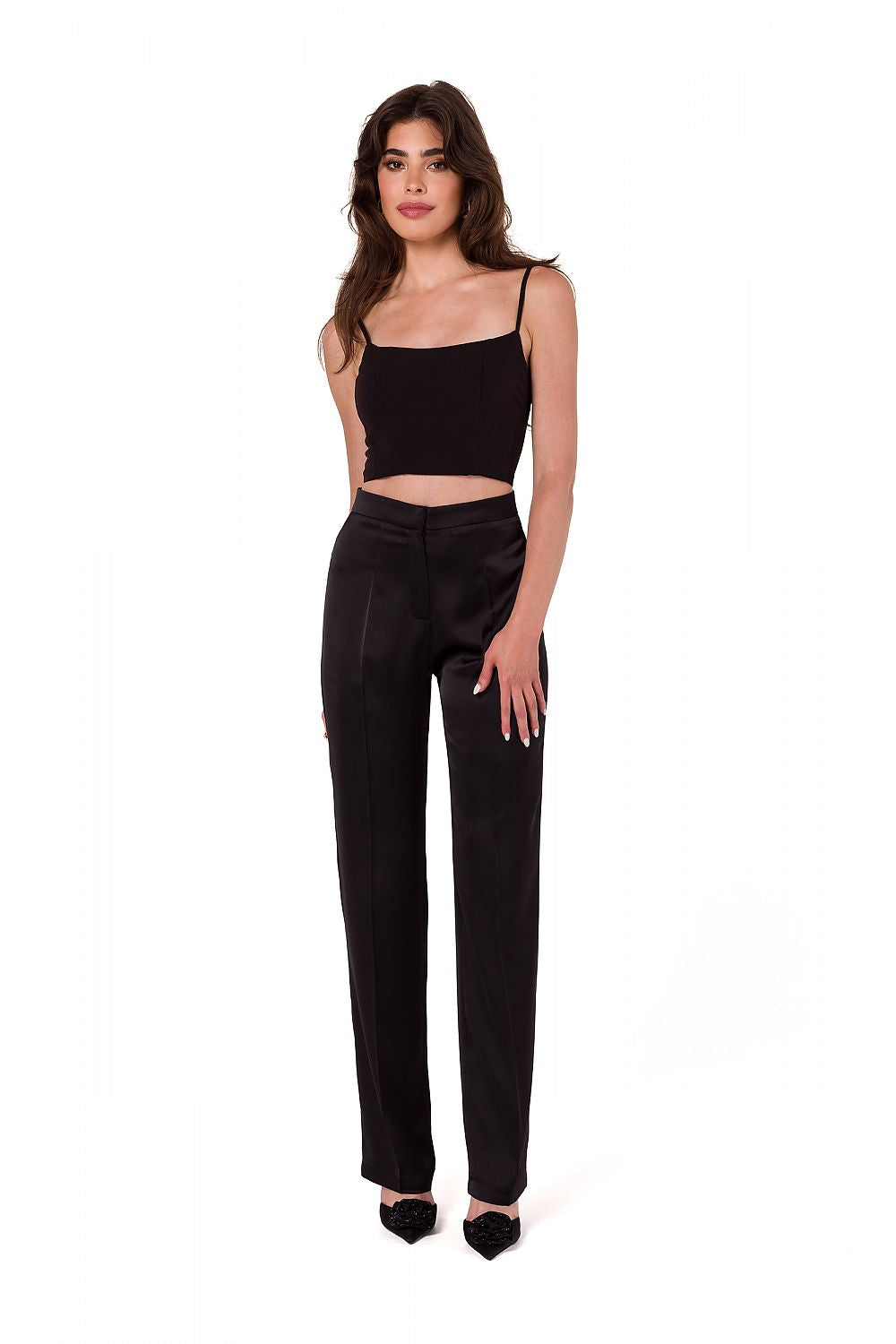 Elegant Satin Trousers for Women by Makover | Classic Straight Leg Design | Unlined Comfort