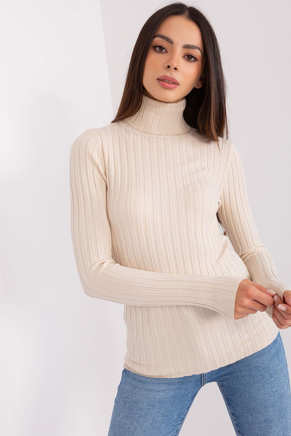 Luxury Viscose Turtleneck Sweater with Ribbed Fabric - Elegant Comfort for Work and Everyday Wear