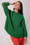 Women's Oversized Knit Jumper With Batwing Sleeves in Soft Ribbed Yarn - Made in Poland
