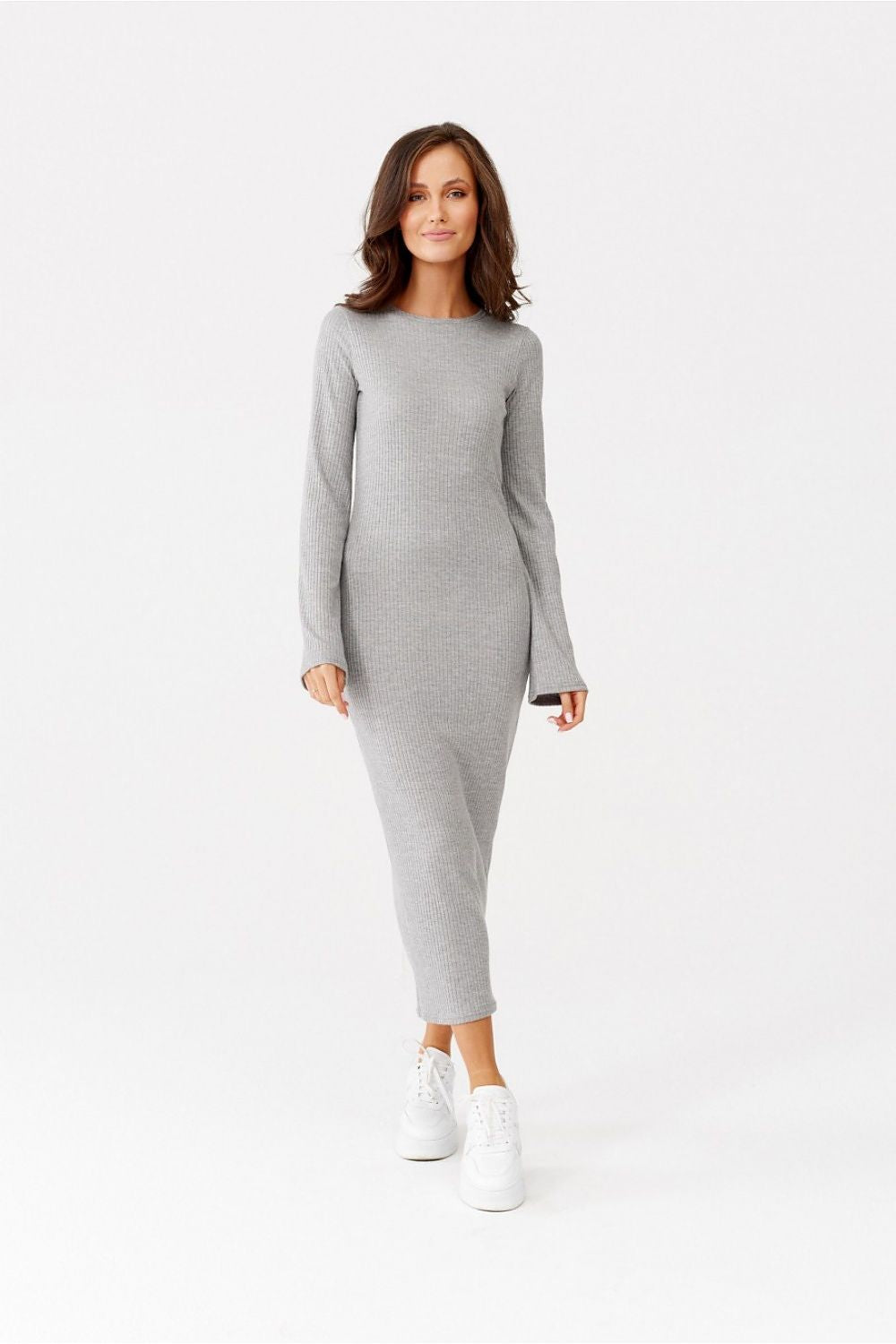 Elegant Long Sleeve Ribbed Dress by Roco Fashion - Perfect for Any Occasion