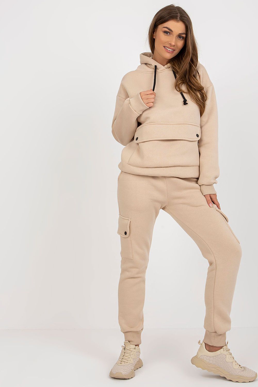Luxury Casual Set: Hooded Sweatshirt & Cargo Pants in Cotton-Blend for Comfort & Style
