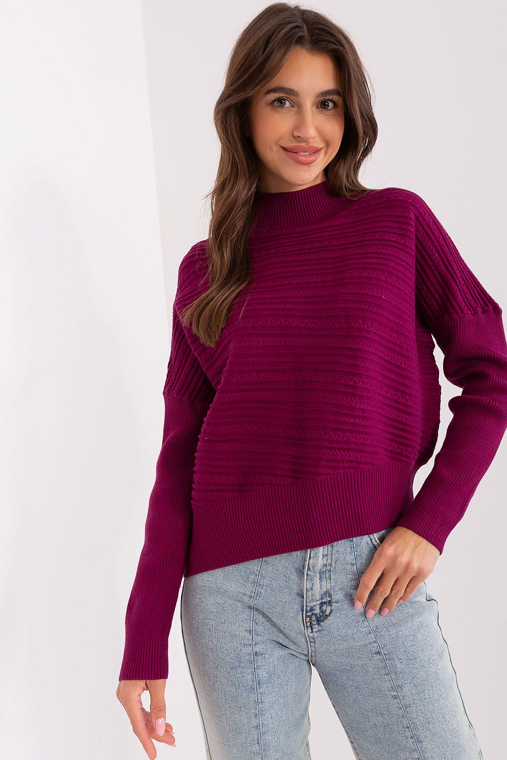 Luxurious Women's Variegated Knit Sweater with Low Turtleneck and Long Sleeves - Casual Style