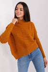 Luxurious Women's Variegated Knit Sweater with Low Turtleneck and Long Sleeves - Casual Style