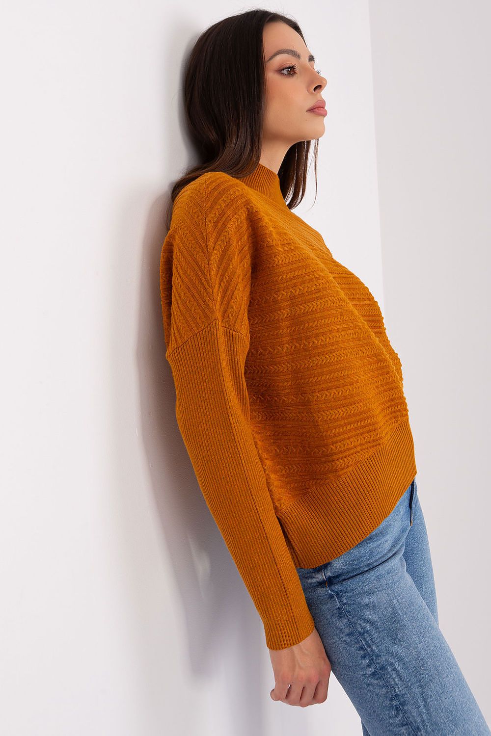 Luxurious Women's Variegated Knit Sweater with Low Turtleneck and Long Sleeves - Casual Style