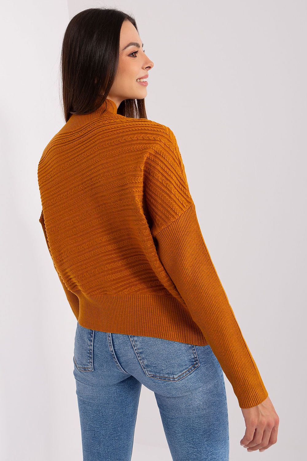 Luxurious Women's Variegated Knit Sweater with Low Turtleneck and Long Sleeves - Casual Style