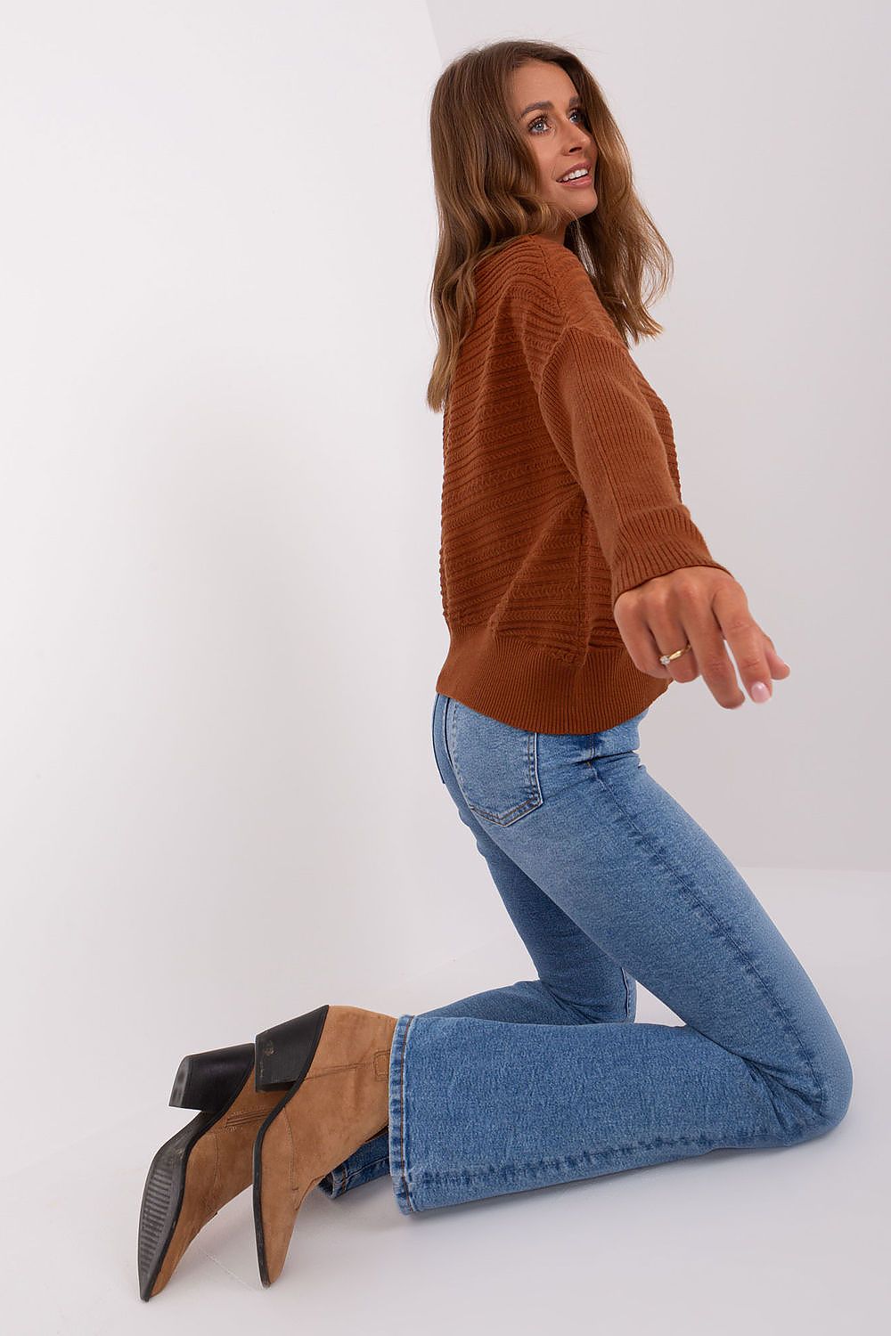 Luxurious Women's Variegated Knit Sweater with Low Turtleneck and Long Sleeves - Casual Style