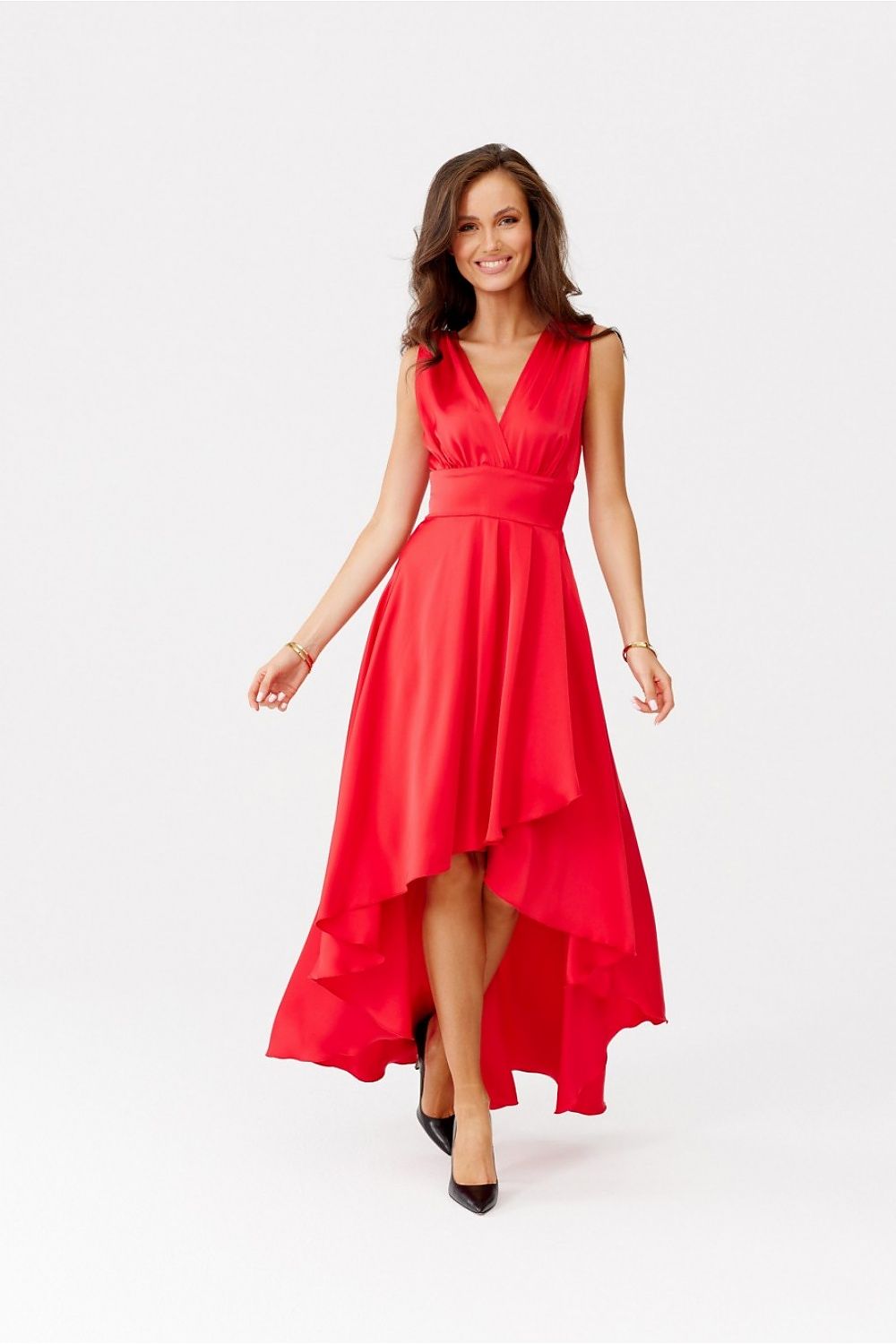 Elegant Asymmetrical Satin Maxi Dress with Envelope Neckline by Roco Fashion