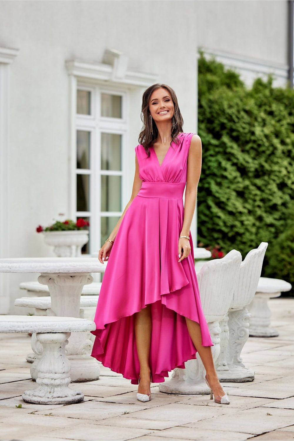 Elegant Asymmetrical Satin Maxi Dress with Envelope Neckline by Roco Fashion