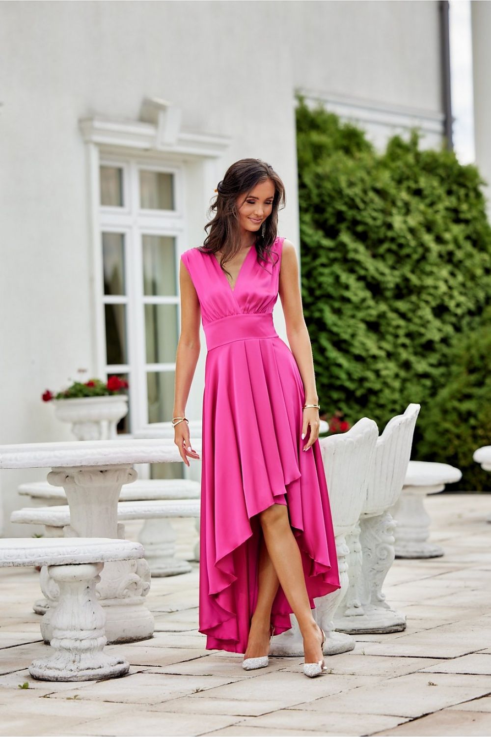 Elegant Asymmetrical Satin Maxi Dress with Envelope Neckline by Roco Fashion
