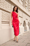 Elegant One-Shoulder Midi Dress with Satin Fabric and Subtle Slit by Roco Fashion