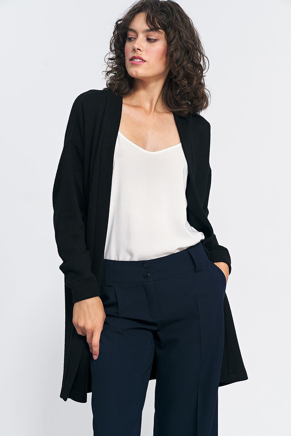 Luxury Unbuttoned Black Cardigan by Nife - Soft Knit Fabric for Stylish Weekend Wear