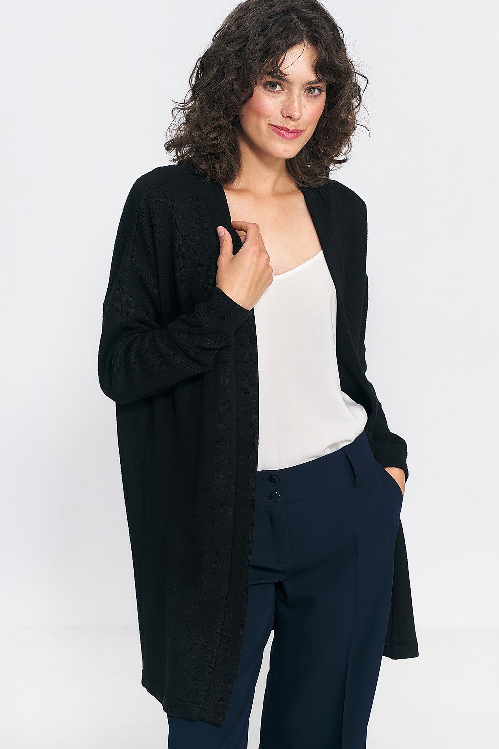 Luxury Unbuttoned Black Cardigan by Nife - Soft Knit Fabric for Stylish Weekend Wear