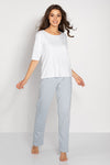 Elegant Women's Pajama Set by Momenti Per Me - Breathable Cotton & Viscose, U Neckline, Oversized Fit