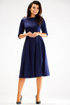 Elegant Flared Daydress with 3/4 Sleeves and Boat Neckline by Awama - Perfect for Any Occasion
