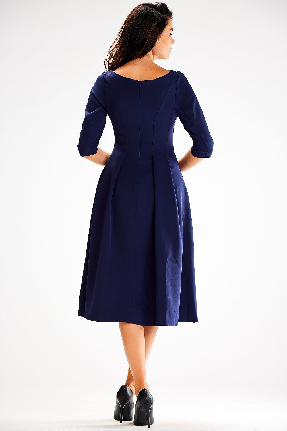 Elegant Flared Daydress with 3/4 Sleeves and Boat Neckline by Awama - Perfect for Any Occasion