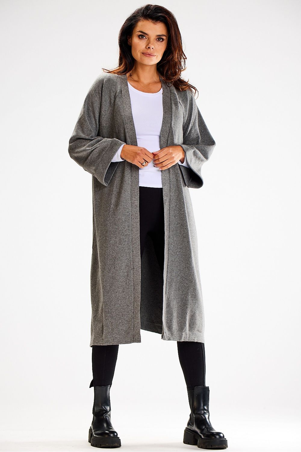 Luxurious Long Cardigan With Tie Belt And Wide Sleeves – Soft Nylon, PBT, And Viscose Blend