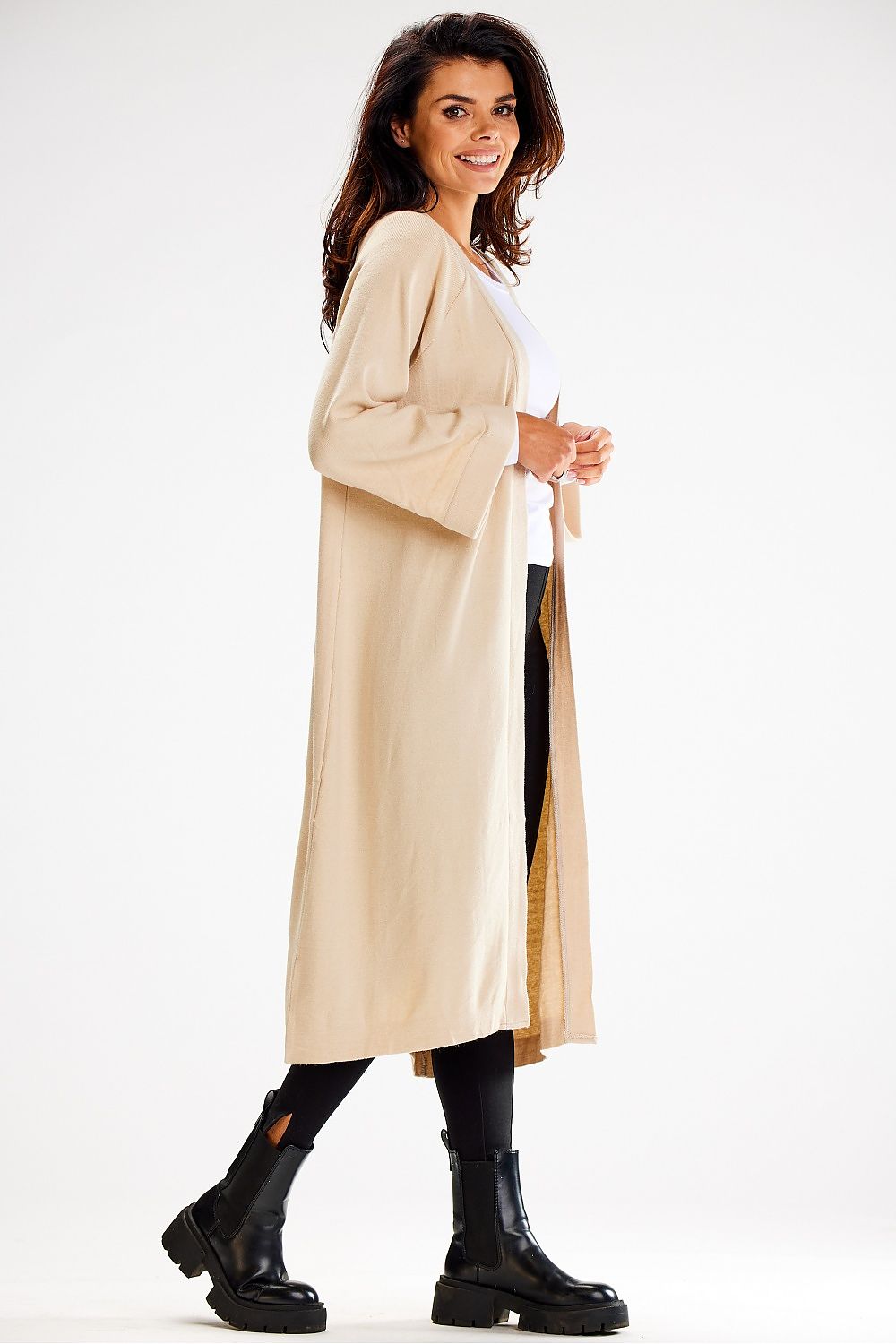 Luxurious Long Cardigan With Tie Belt And Wide Sleeves – Soft Nylon, PBT, And Viscose Blend