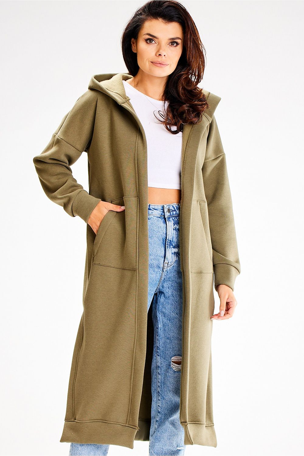 Luxurious Awama Long Loose-Fitting Sweatshirt with Hood, Pockets and Side Slits - Perfect Comfort Wear