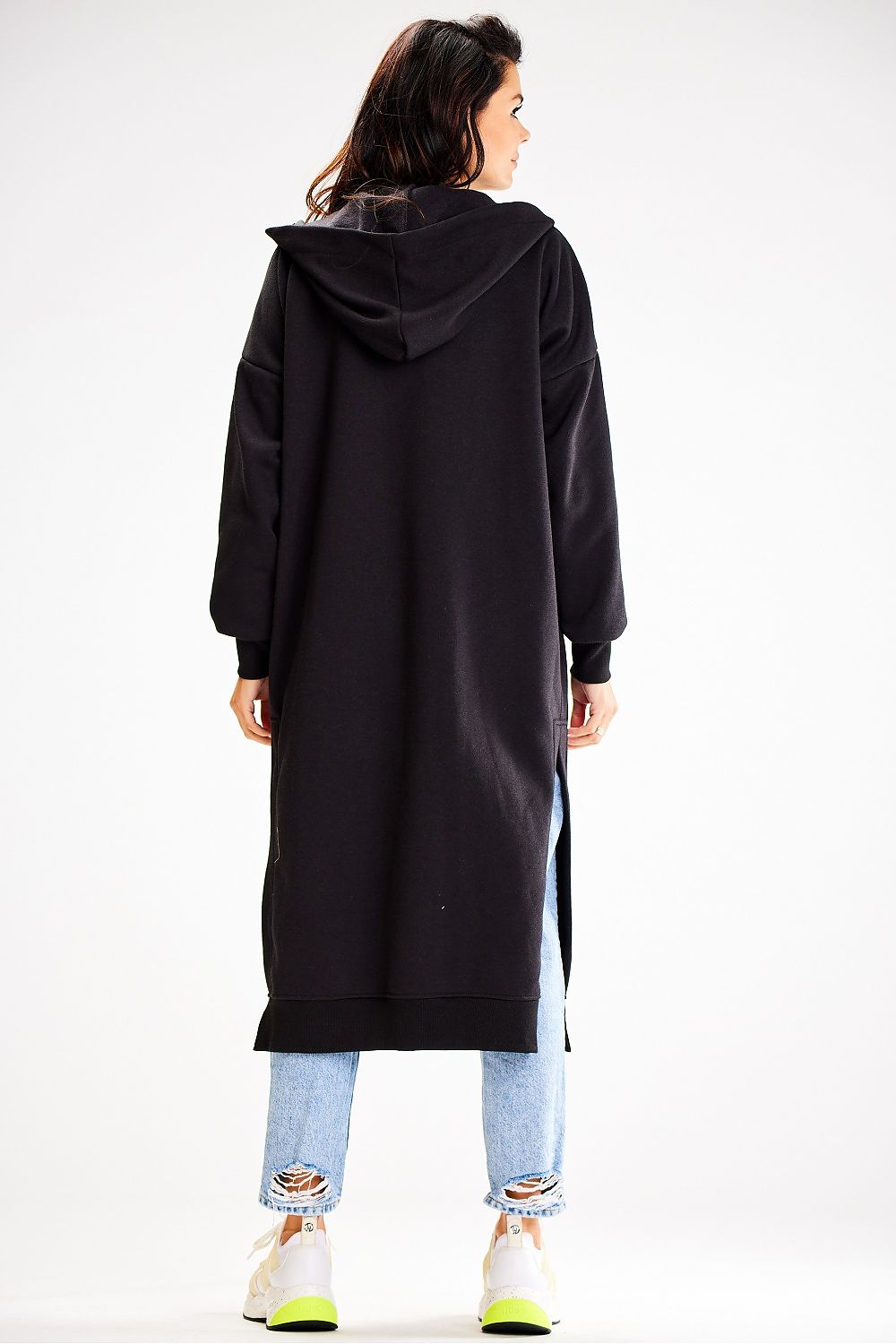 Luxurious Awama Long Loose-Fitting Sweatshirt with Hood, Pockets and Side Slits - Perfect Comfort Wear