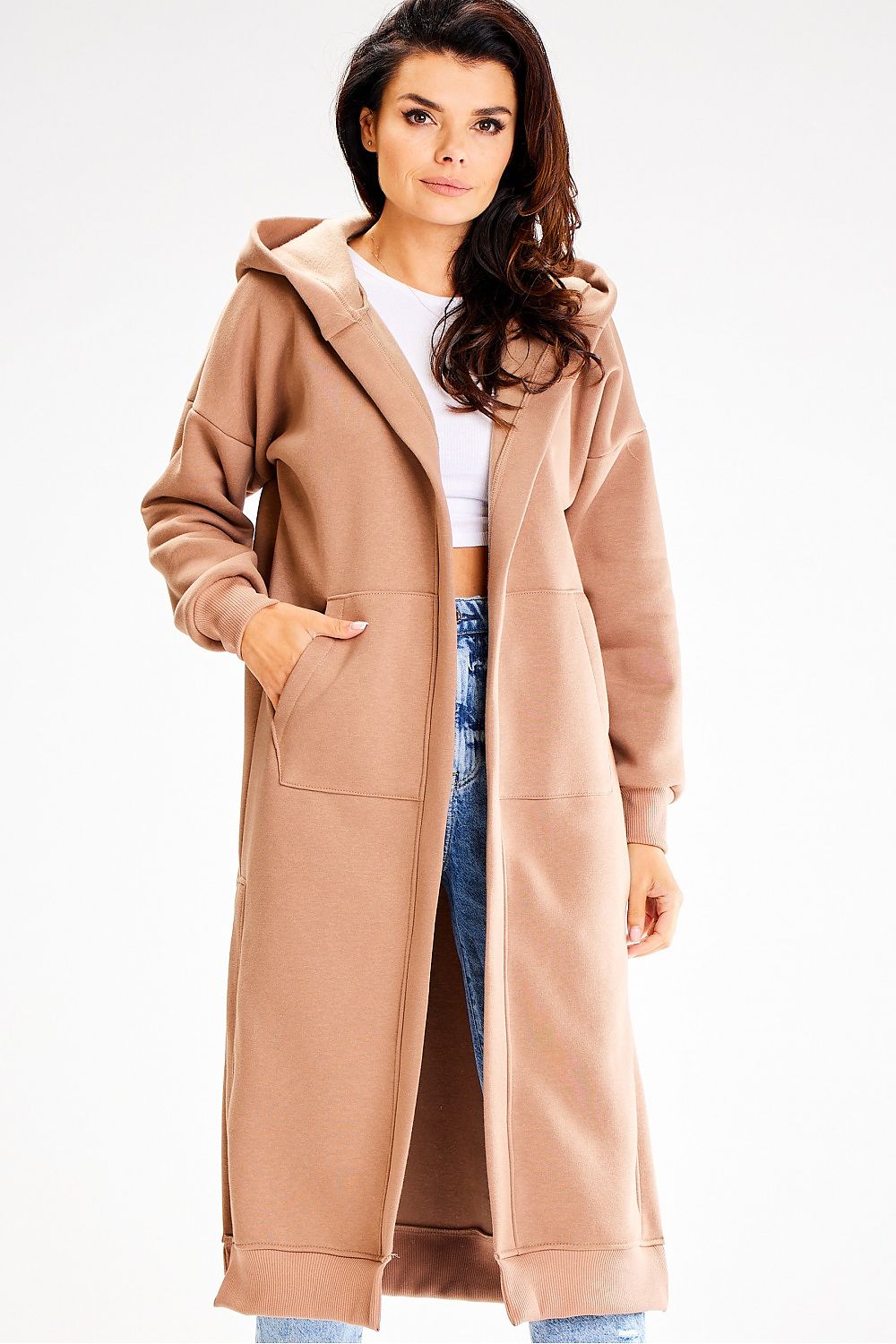 Luxurious Awama Long Loose-Fitting Sweatshirt with Hood, Pockets and Side Slits - Perfect Comfort Wear