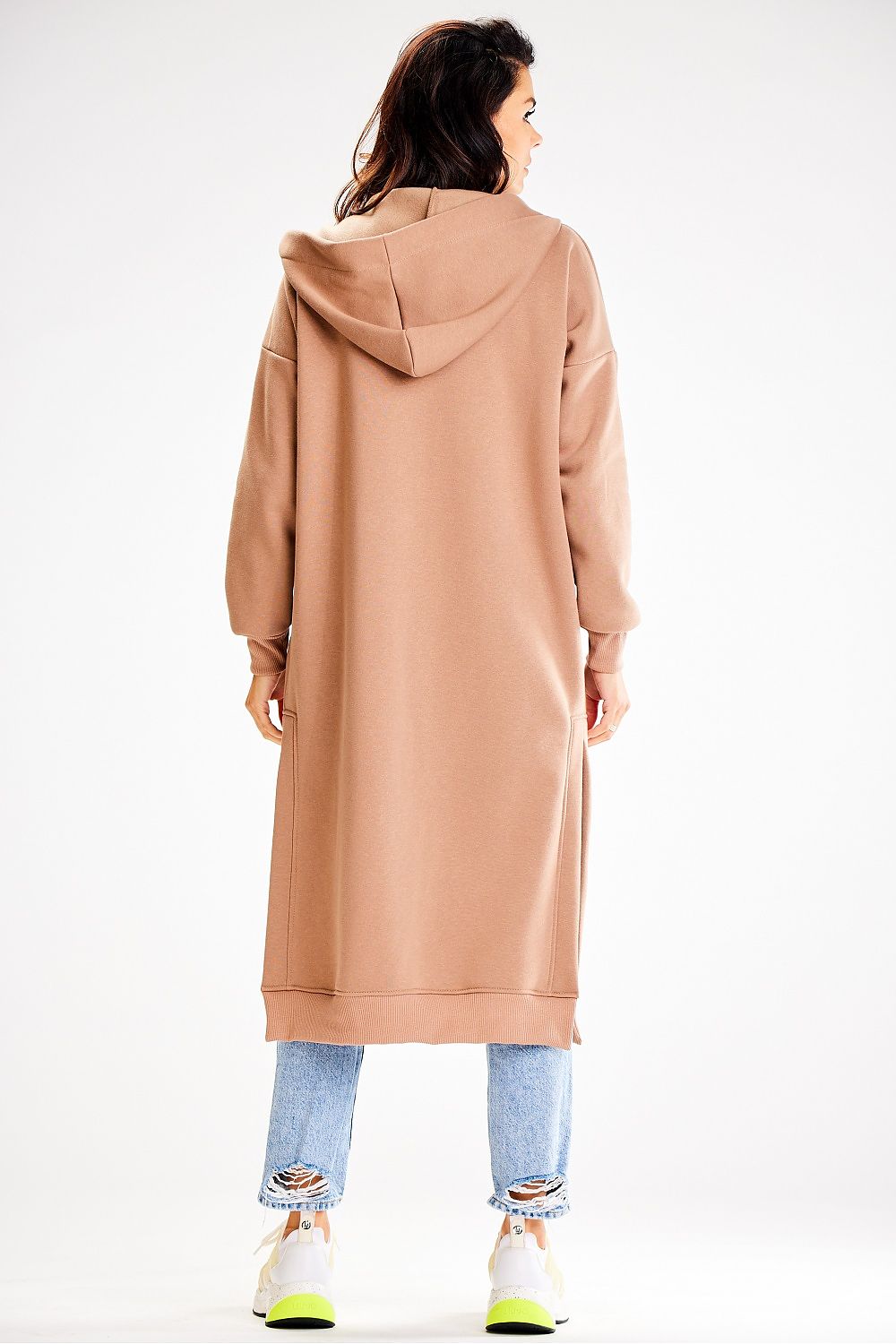 Luxurious Awama Long Loose-Fitting Sweatshirt with Hood, Pockets and Side Slits - Perfect Comfort Wear