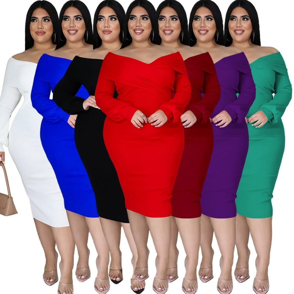 Women's Solid Color Plus-Size Solid-Colored Dress