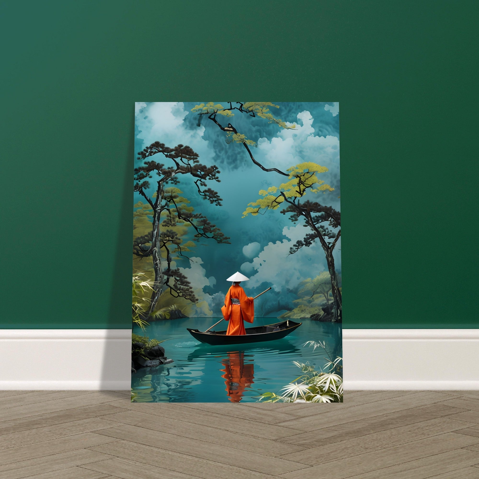 Serene Kimono Art Print – Traditional Japanese Poster | Turquoise Water Design