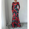Elegant And Slim-fitting Round Neck Rose Floral Flared Sleeve Bodycon Dress