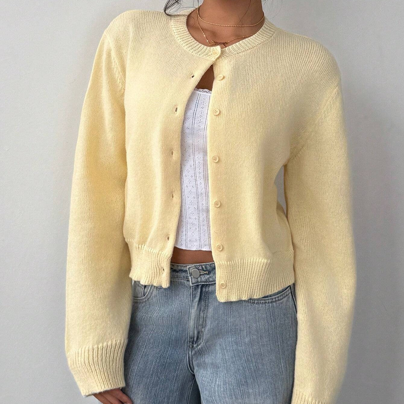 Chic Long Sleeved Knitted Cardigan Fashion Slim Solid Color Short Sweater For Women Clothing