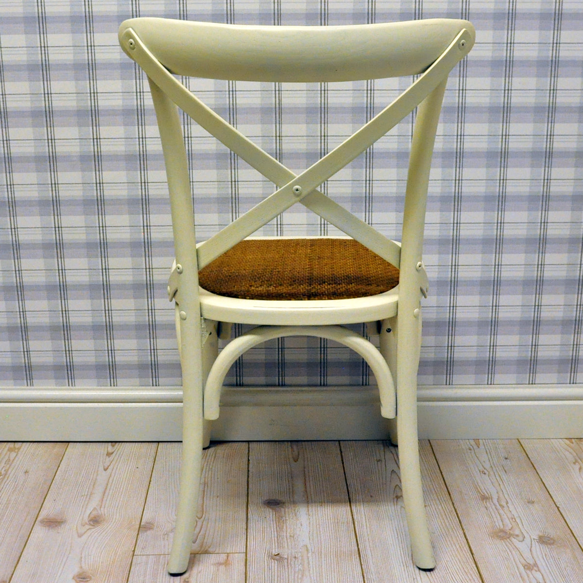 Modern & Stylish Hand Finished Cross Back Oak Wooden Cafe Chair - Exclusive Rattan Seat Office Furniture for Home, Dining, Cafe, and Office (Cream)