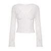 Women's Lace Sheer Top With Flared Sleeves And Cropped Design