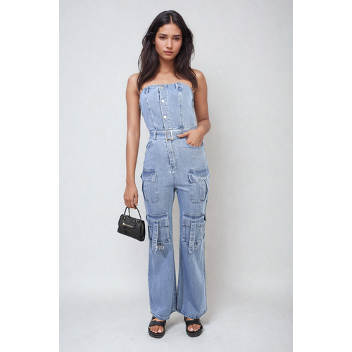 Multi Pockets Strapless Cargo Jumpsuit