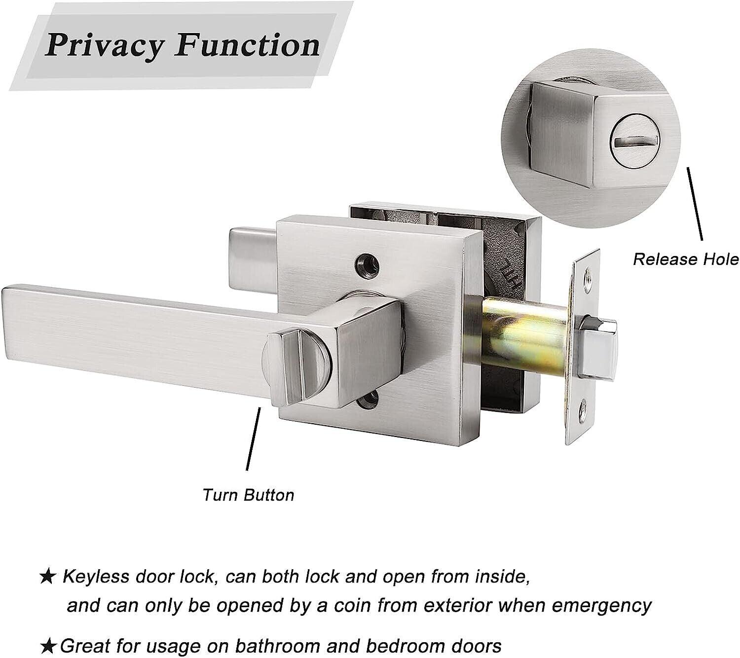 Interior Privacy Door Lever Brushed Nickel Square Handle Bathroom Bedroom Probrico