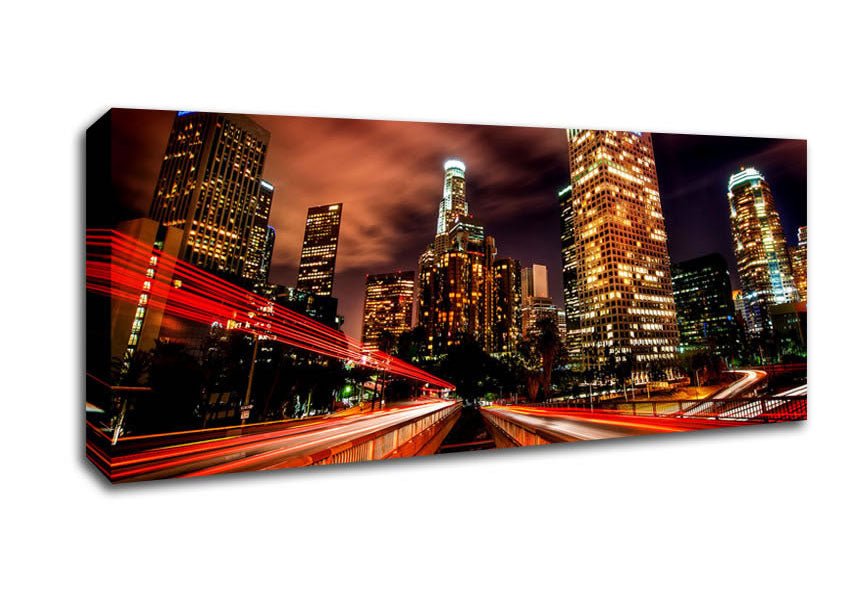 Downtown Los Angeles At Night Canvas Wall Art - Zestio