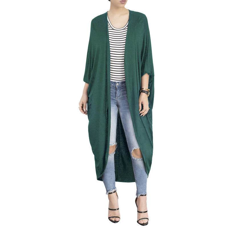 Women's Loose Bat-sleeve European And American Mid-length-sleeved Trench Coat