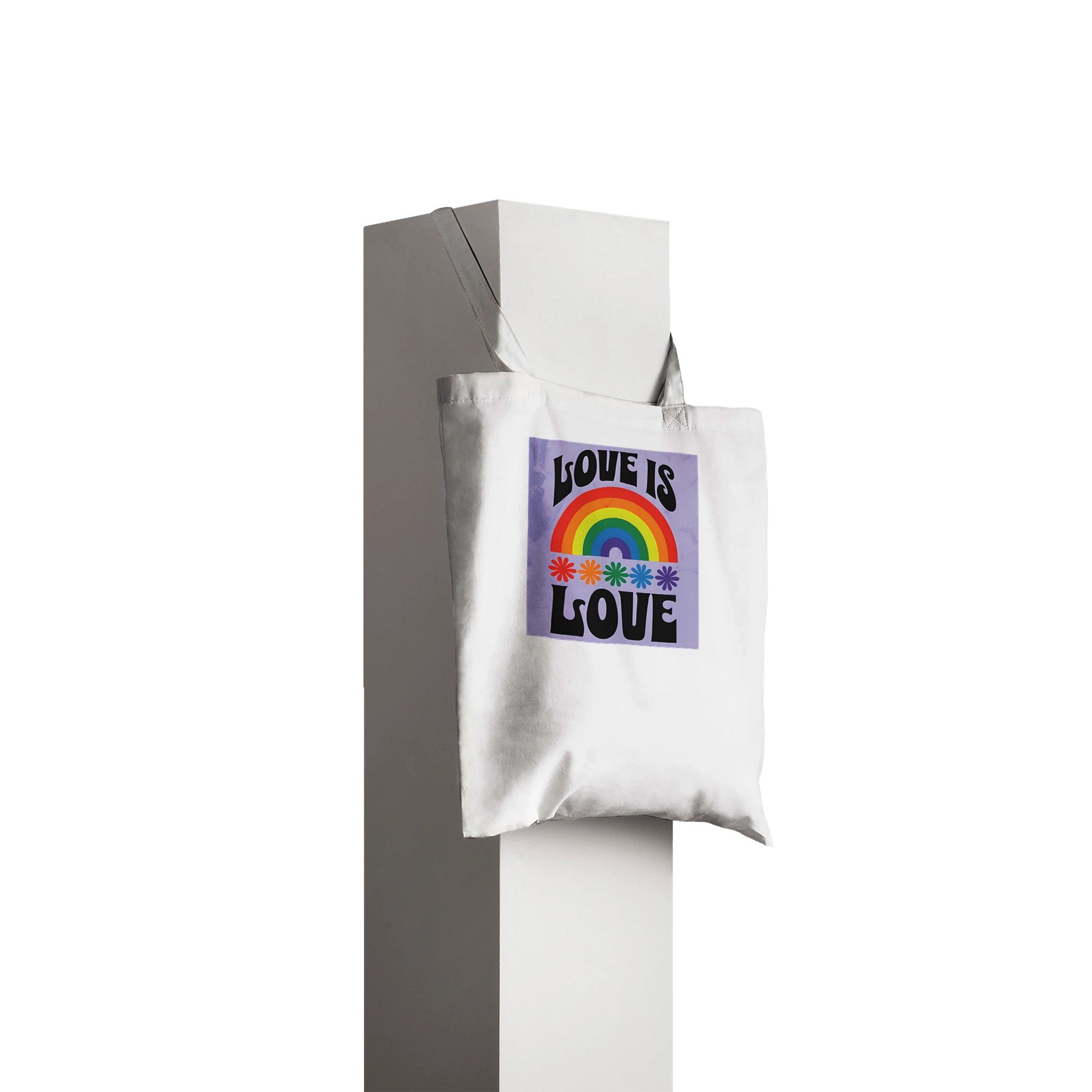 Love Is Love Tote Bag – LGBTQ+ Pride Rainbow Shopper Bag - Eco-Friendly Reusable Cotton Tote with Retro 70s Style Design