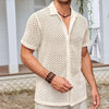 Summer Mesh Short Sleeve Shirt Fashion Solid Color Lapel Shirt Tops Beach Men Clothing