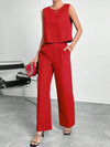 Round Neck Sleeveless Top Wide Leg Pants Two-piece Set