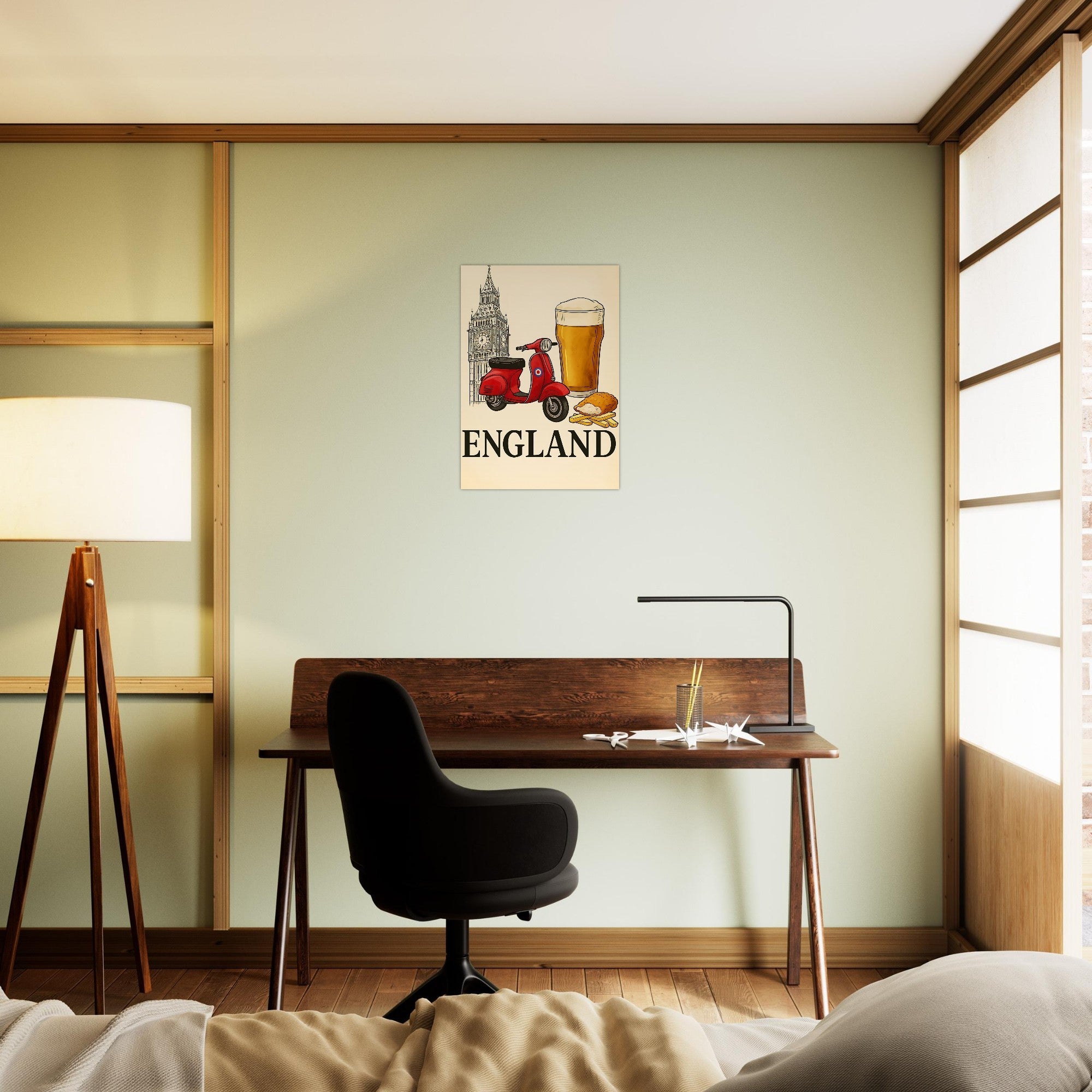 Classic England Poster - Vespa, Big Ben & Beer - British Retro Decor