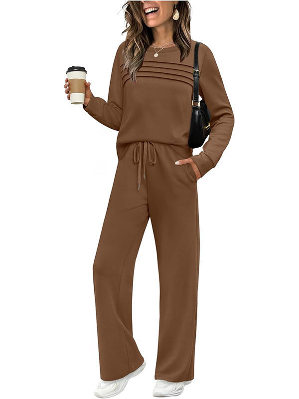 Women's Casual Elastic Waist Trousers Wide-leg Pants
