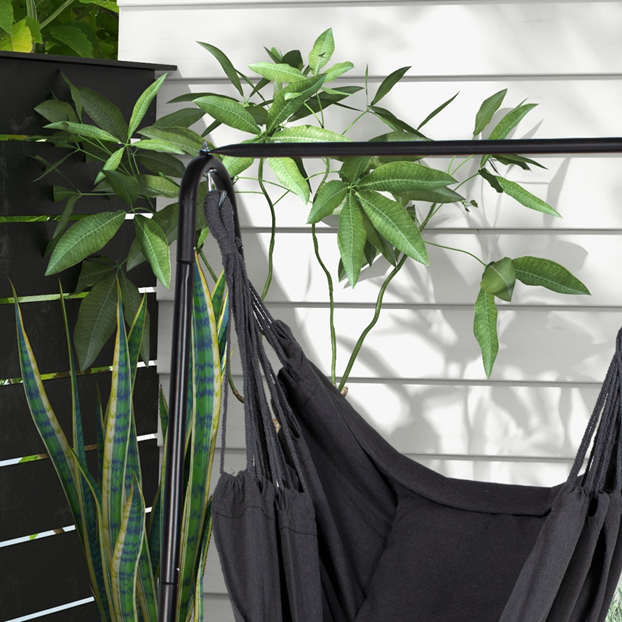 Outsunny Patio Hammock Chair w/ Stand, Hanging Chair w/ Cushion, Armrest, Grey