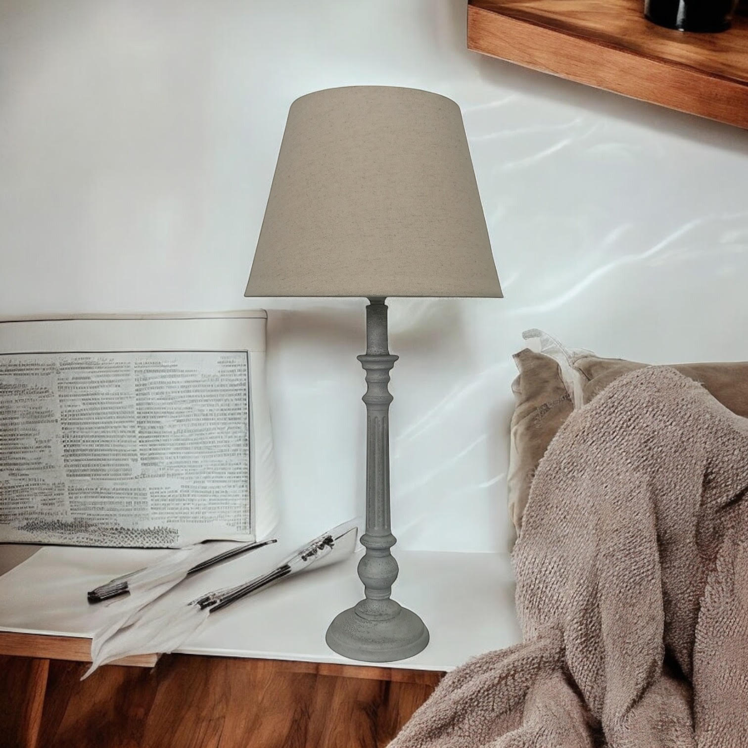Lamp and Shade - L12 x W12 x H54 cm - Cream